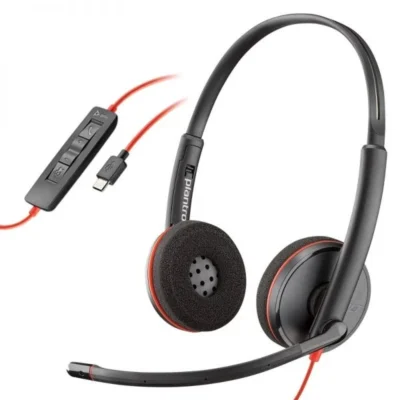 Poly Blackwire 3220 Wired Stereo USB-C Headset with Noise cancelling Mics +USB-C/A Adapter