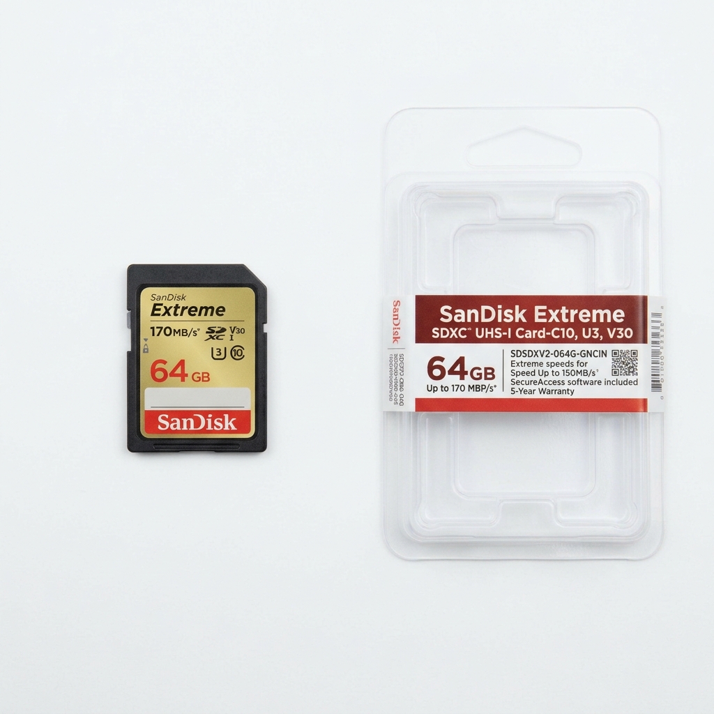 SanDisk Extreme SDXC UHS-I Card-C10, U3, V30 Up to 170 MBP/s - 64GB - SDSDXV2-064G-GNCIN